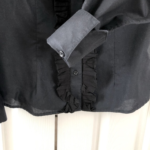 J. McLaughlin Ruffle Front Button Down Shirt Black Cotton Blouse Size 6 EUC - Picture 4 of 11